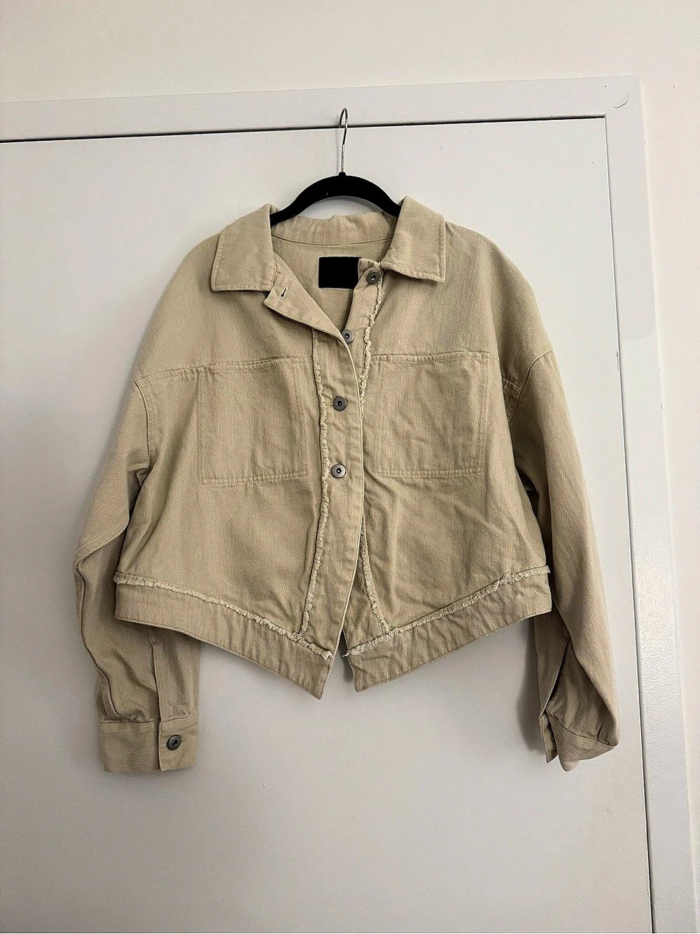 KBF Japanese Brand Cropped Pacey Denim Jacket Beige